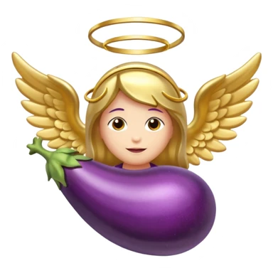 Original eggplant emoji wearing an angel halo sticker