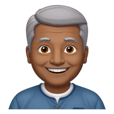 50 yr old indian man, dark skin, grey hair, big smile, white teeth, chubby, no moustache, clean shaven, young style hair, hair brushed back, 5 oclock shadow sticker