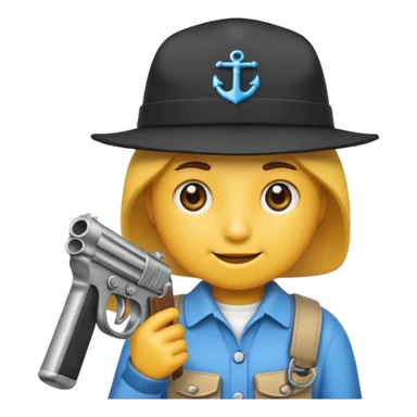 As un emoji blanco con una gorra y una garrafón un pistola  sticker