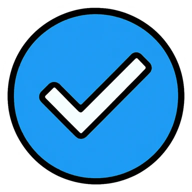 tick icon, white checkmark with a blue circle background, clean and modern, suitable for UI sticker