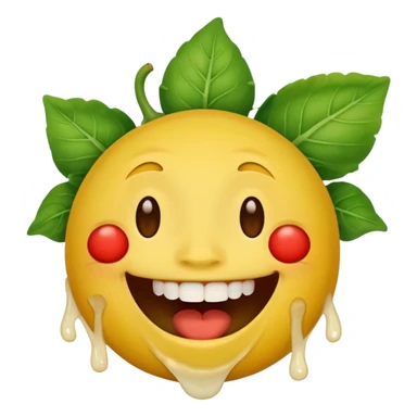 yellow face emoji laughing with vegetable leaf stuck on teeth stain sticker