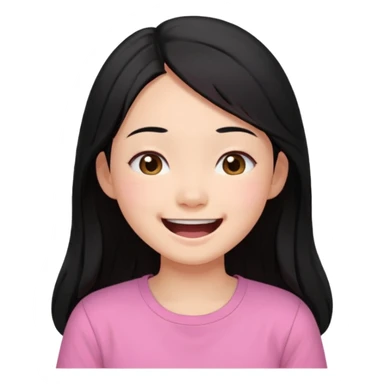 a girl genuinely feeling happy so so so much laughing so hard with her eyes folded long black hair asian girl on a pink shirt sticker