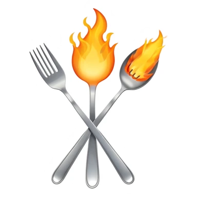 burning spoon fork and knife crossed together, kitchen utensils on fire with flames sticker