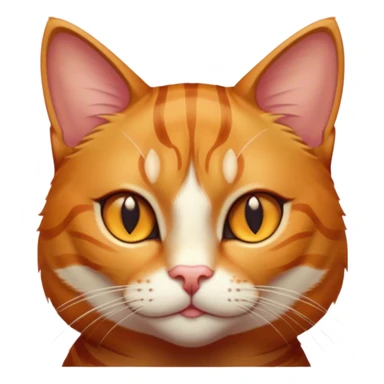 Cinematic Noble Ginger Tabby Cat Portrait Emoji, Poised and regal, with sleek orange-brown fur featuring bold tabby stripes and a distinct M-shaped marking on the forehead, bright amber eyes, Simplified yet sharp and sophisticated features, highly detailed, glowing with a soft, dignified glow, high shine, intelligent and graceful, stylized with an air of elegance, focused and attentive, soft glowing outline, capturing the essence of a watchful and refined feline, so majestic it feels as though it could glide across the screen with effortless confidence! sticker