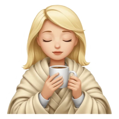 Blonde girl inside a blanket sipping coffee eyes closed sticker