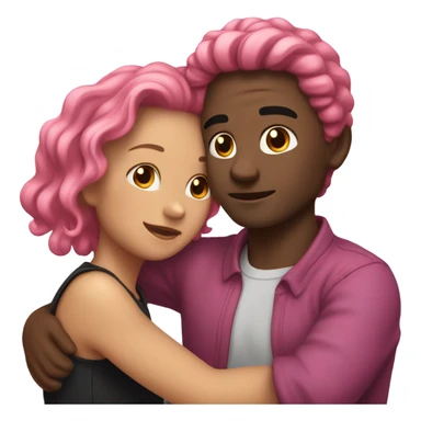 make a guy and a girl, they are hugging, the girl has pink long wavy hair. The guy has black hair and light skin. They are facing each other sticker
