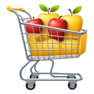 Yellow shopping cart emoji.
Keep the original cart shape.
Flat, simple, Apple-style.
No extra details, transparent background. sticker