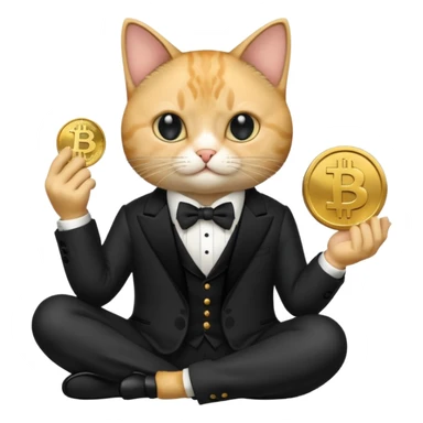 cat mafia corleone sitting on money, bitcoin BTC on hand sticker