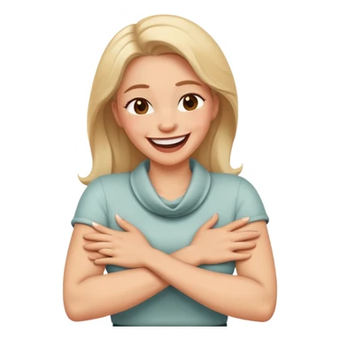 Woman with arms crossed around neck laughing  sticker