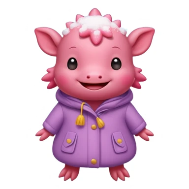 Axolotl playing in snow with winter clothes. sticker