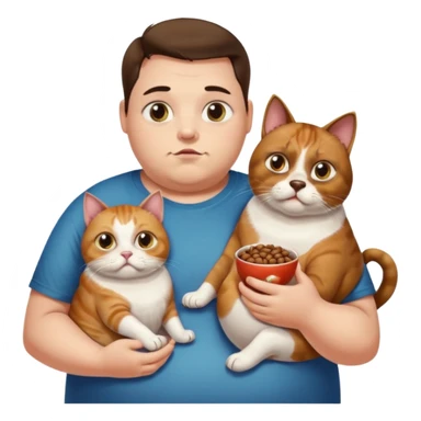 Obese person eating beans and dogs with massive eyes and a pet on their shoulder sticker