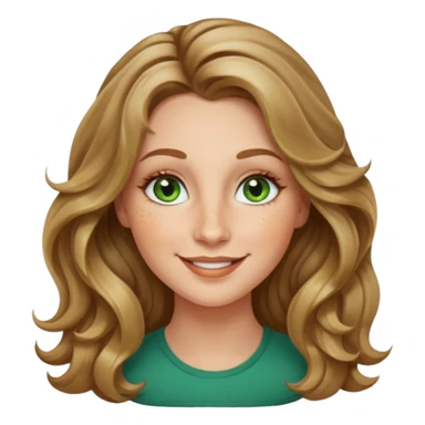 creative women with long dark Blond with highlights wavy hair white women, oval shape face green hazel eyes long lashes freckles on the nose high cheek bones sticker