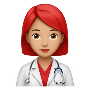 woman doctor with red uniform sticker