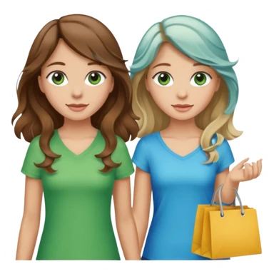 make me and my best friend togheter i have brown hair that falls on my shoulders and brown eyes and she has really long wavy brown hair with a little blonde and green/blue eyes we are shopping and i have BROWN eyes sticker