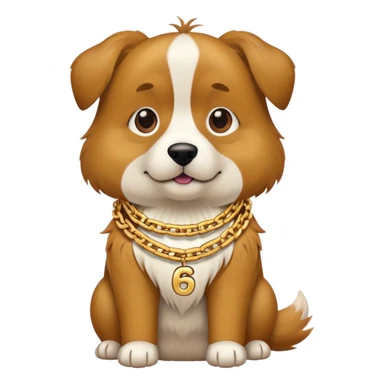 Dog wearing a chains that says 6️⃣7️⃣ sticker