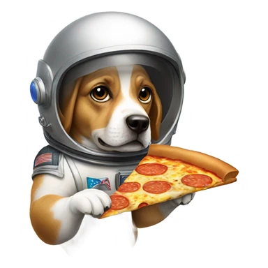 Dog with a space helmet with a pizza sticker