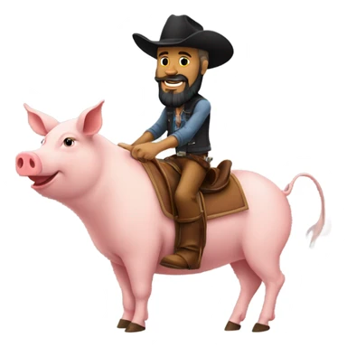 Man with tattoos and a beard with a cowboy hat and he’s riding a pig sticker