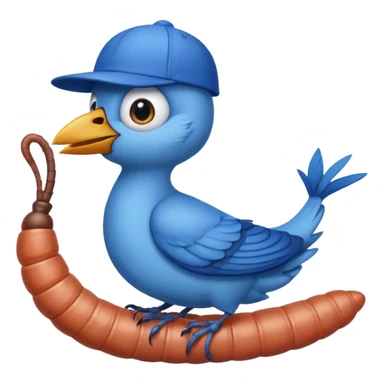 a bird jay wearing a lid, standing on a worm sticker