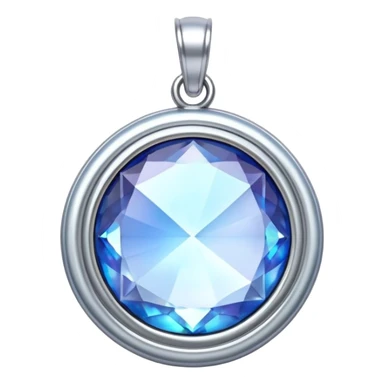 extra close-up round cut blue moonstone holographic gem with silver metal frame charm, focus on gem and frame only sticker