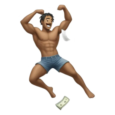 Shirtless guy dancing under raining money  sticker