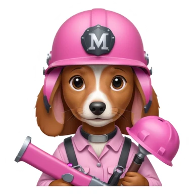 Dachshund dog (Girly one) holding pink m16 and helmet  sticker