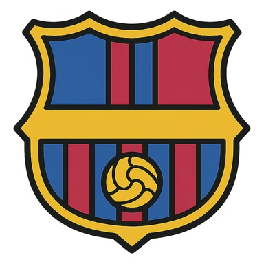 modern icon for FC Barcelone combining club's crest outline, blue and garnet stripes, and football with clean flat design sticker