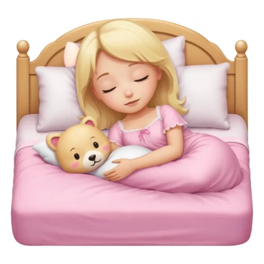 Cute blonde girl sleeping on a pink kawaii bed sticker