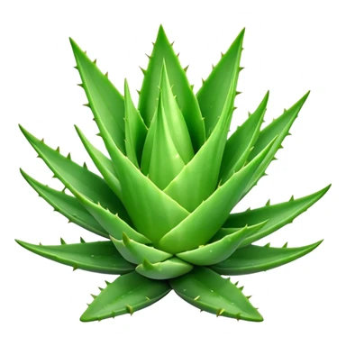 Cinematic Realistic Aloe Vera Emoji, Plump and succulent, with thick, fleshy leaves arranged in a star-like rosette. The vibrant green leaves have a slightly spiky texture, exuding a sense of resilience and healing. Soft glowing outline, capturing the essence of natural wellness and desert vitality in a flourishing aloe vera plant! sticker