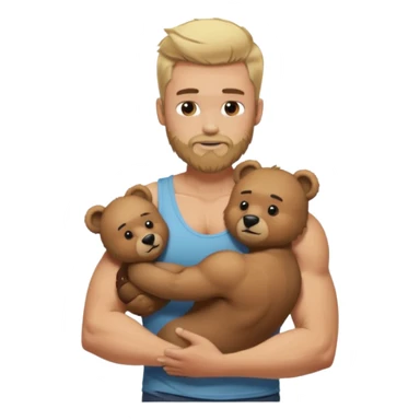 Blonde guy with ￼ faded size and long on top hair with a beard in a tank top muscular hugging a bear sticker