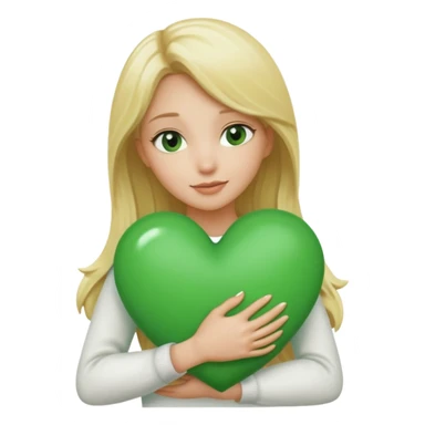 A hug emoji of a blonde women that hugs a green hearth sticker