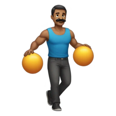 Man with mustache strenuously carrying heavy balls sticker