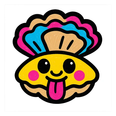 Cute oyster with a tongue sticking out expression in pop colors style, transparent background sticker