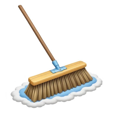 traditional broom with wooden handle on a dusty carpet, straw bristles sweeping visible dust clouds, old-fashioned cleaning tool, vintage household style, 3D cartoon, mobile game icon style, centered composition, no people, no animals, no text, no watermark sticker