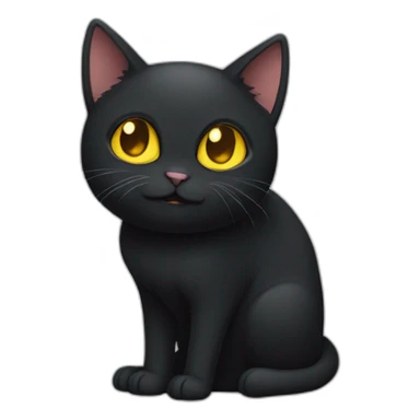 black cat white chest fat short legs yellow eyes one fang  sticker