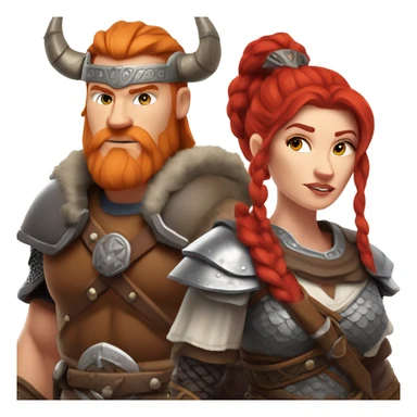  White Viking red head pale skin beautiful dragon  queen with a Viking solder with a gray man bun built white solder on a dragon  sticker