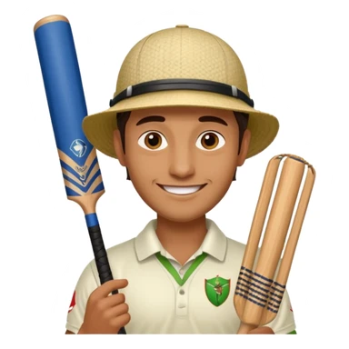 i want a emoji suitable for a logo s well.
it should contain a man holding cricket bat and is wearing all the cricket accessories with no face visible sticker