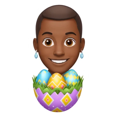 smiling African American man with diamond stud earrings popping out of an Easter egg sticker