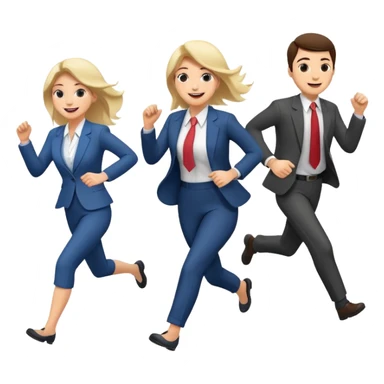 a female co-worker running and other co-workers chasing her sticker