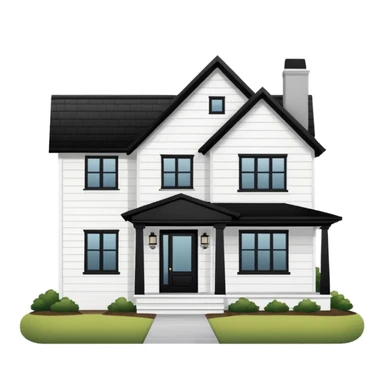 modern farmhouse with white siding, black roof and black trim, exterior view sticker