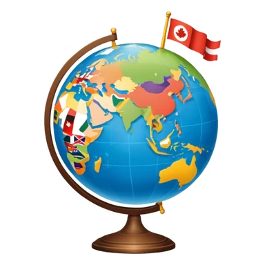 An icon featuring a globe with location pins, open maps, and landmarks from different countries, symbolizing area studies. The design includes cultural symbols, flags, and geographic features to represent diverse regions. Transparent background. sticker