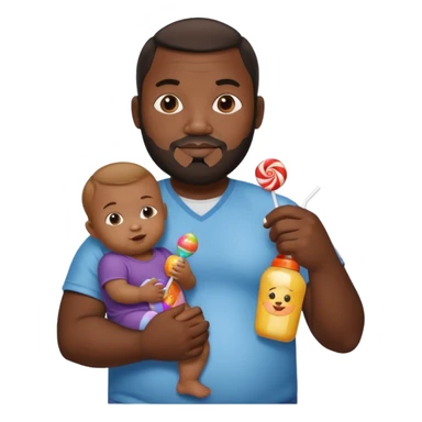 Big black man hold a  baby bottle and a lollipop sticker