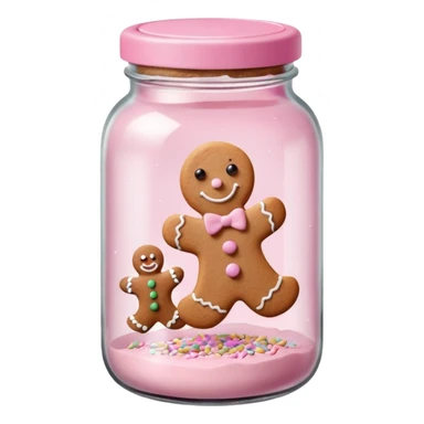 pastel pink christmas cookies in different shapes and one gingerbread man in pastel pink jar with pink lid  sticker