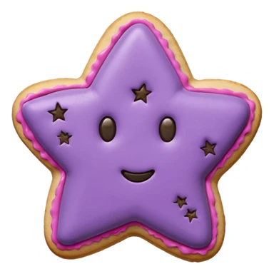 realistic pastel purple cookie with a soft, crumbly texture, fine surface cracks, matte baked finish, star-shaped jam cutout revealing glossy dark berry filling sticker