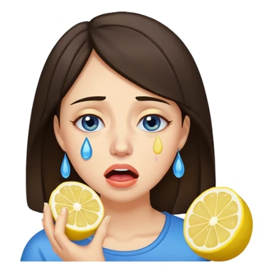 woman crying eating lemon. make tears blue color and brunette sticker