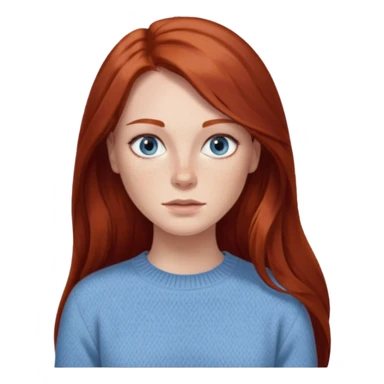 woman with long dark auburn red hair that is mostly straight but has slight waves to it. grey blue eyes. some freckles. wearing a Swedish style sweater that is neutral. the image on the right is closer sticker