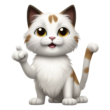 Long haired White cat with black and brown areas standing on hind legs like puss in boots giving two middle fingers  sticker