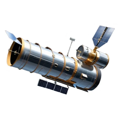 cinematic-realistic-hubble-space-telescope-emoji, an awe-inspiring, ultra-detailed depiction of the Hubble Space Telescope floating in space, its large, reflective metallic surface gleaming against the backdrop of the infinite blackness. The telescope's vast solar panels extend outwards, catching the light from distant stars, while its intricate, cylindrical body showcases advanced, precise engineering. The telescope's large, hexagonal lens is pointed towards the cosmos, surrounded by mechanical components, wires, and sensors. The detailed textures of the telescope’s metallic exterior, the shiny reflective coating, and the intricate grid-like solar panels are sharply contrasted against the void of space, with distant stars and nebulae faintly visible in the background, adding to the sense of scale and te sticker