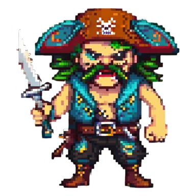 angry pirate with a knife in mouth sticker
