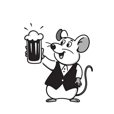 Hand-drawn mouse character toasting with a beer mug sticker