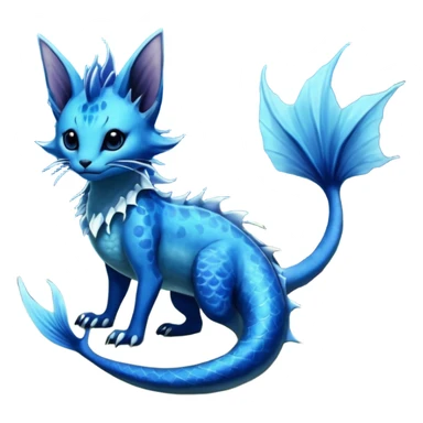 Epic complex abyssal fantasy swampy glorious detailed dark dusky gloomy deep gothic gloomy cobalt-blue-abyss-blue-black-greyish, realistic Fakémon-Sprigatito-Floragato-Meowscarada-Vaporeon-Salandit-Trico-Sergal-Serval-Vernid-creature (full body) with mermaid-ears, tail fin, shiny sparkly, iridescent sticker